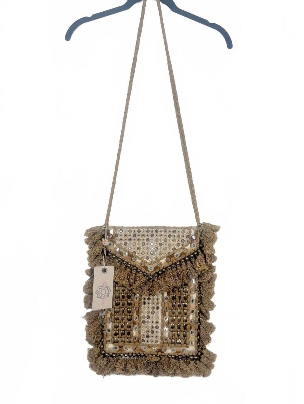 New Miss June Paris Tassels Bag Mirror Shisha Coin Beaded Fringe Crossbody Purse